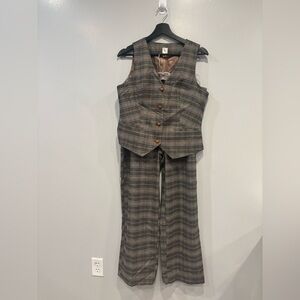 Autres Filles Plaid Vest and Wide Leg Pants Set NWT Size M